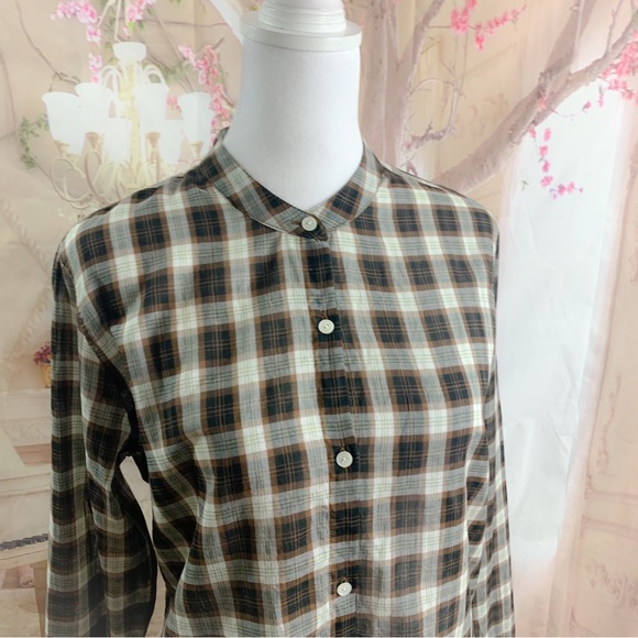 Nili Lotan Judith Mocha Plaid Cotton Button Down Shirt - Picture 7 of 12